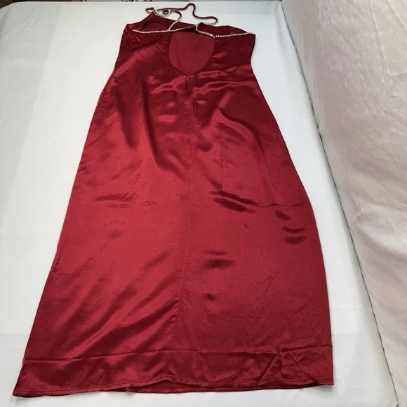 NEW For Love And Lemons Elora Midi Slip Dress Red M Evening Party Slit Holiday - Picture 8 of 16